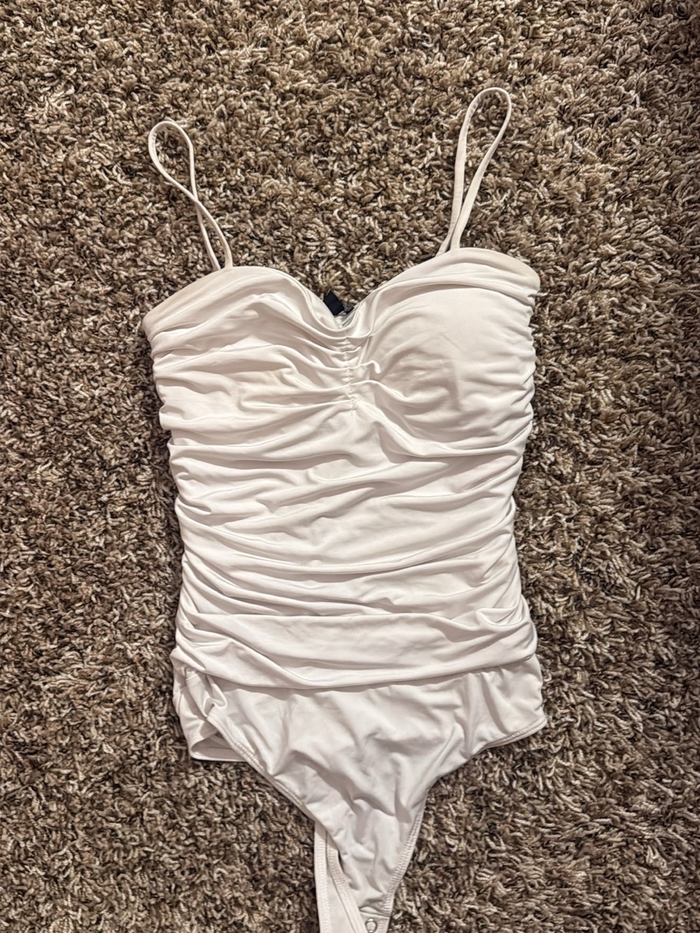 Express White Ruched Strap Bodysuit